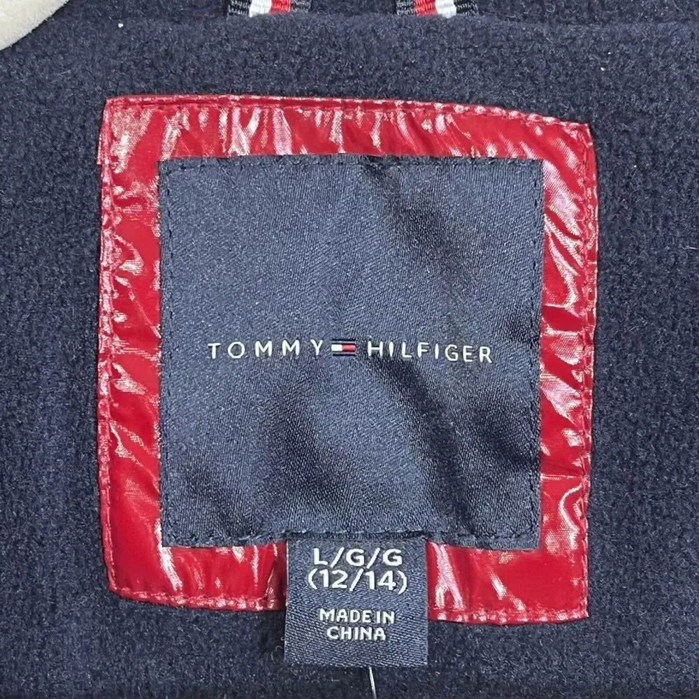 Tommy Hilfiger Girls Puffer Jacket 12/14‎ Lg Red High Shine Chevron Scarlet Logo